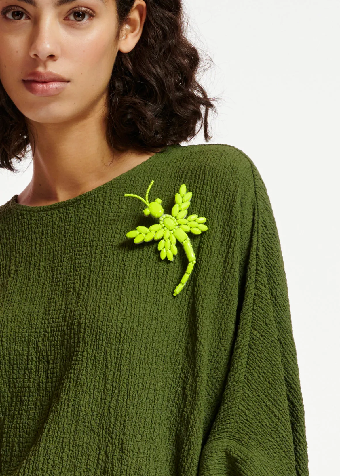 Khaki oversized seersucker top