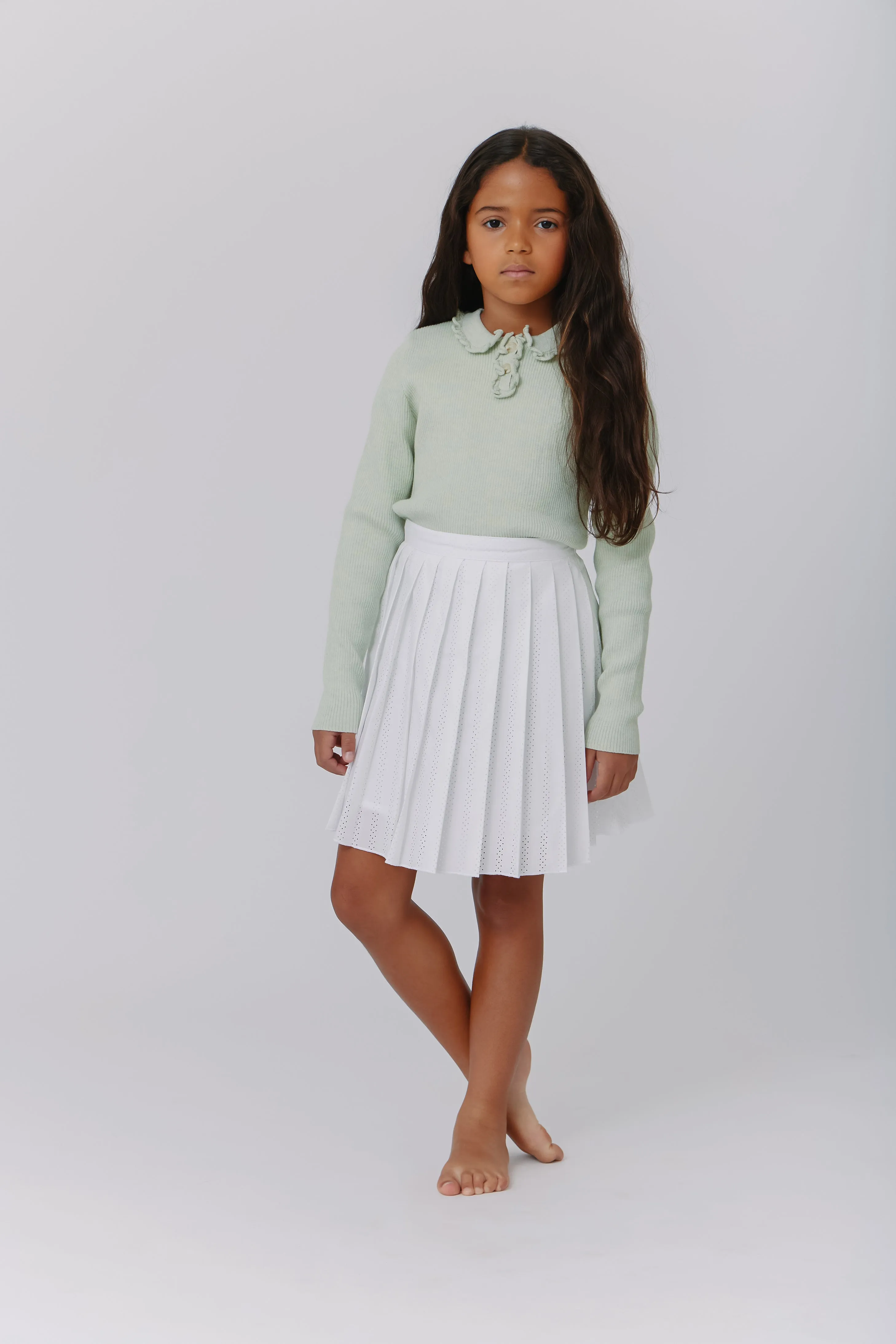 Kipp White Lasercut Pleat Skirt