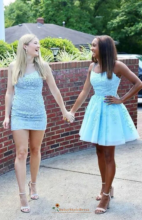 Knee Length Blue Square Neckline Homecoming Dress