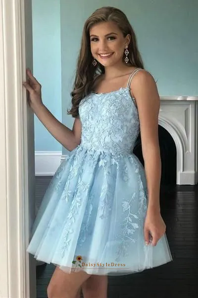 Knee Length Blue Square Neckline Homecoming Dress