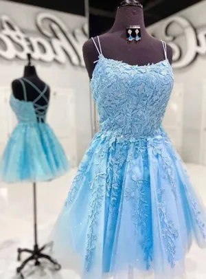 Knee Length Blue Square Neckline Homecoming Dress