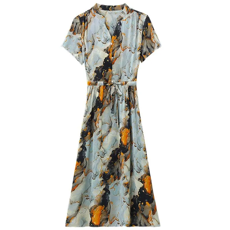 Knee-Length Floral Print Dress with Tie Front