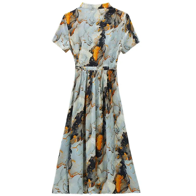 Knee-Length Floral Print Dress with Tie Front