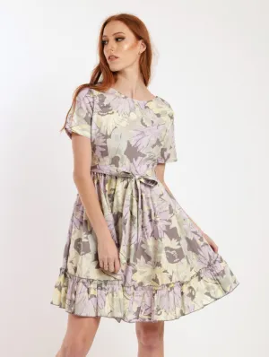 Ladies Short Sleeve 50S Poplin Tea Dress - Sage