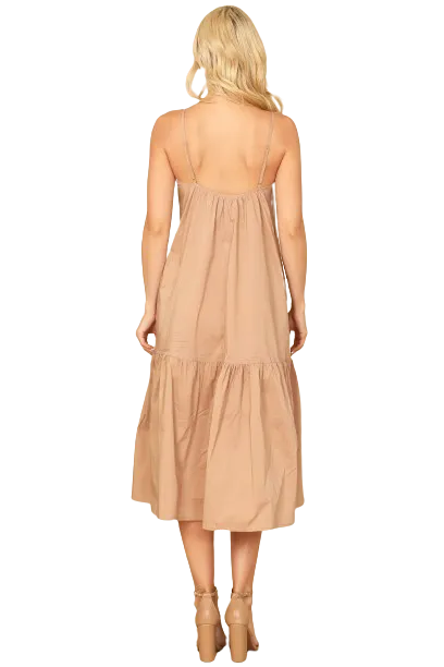 Light Brown Spaghetti Strap Solid Midi Dress - Pack of 5