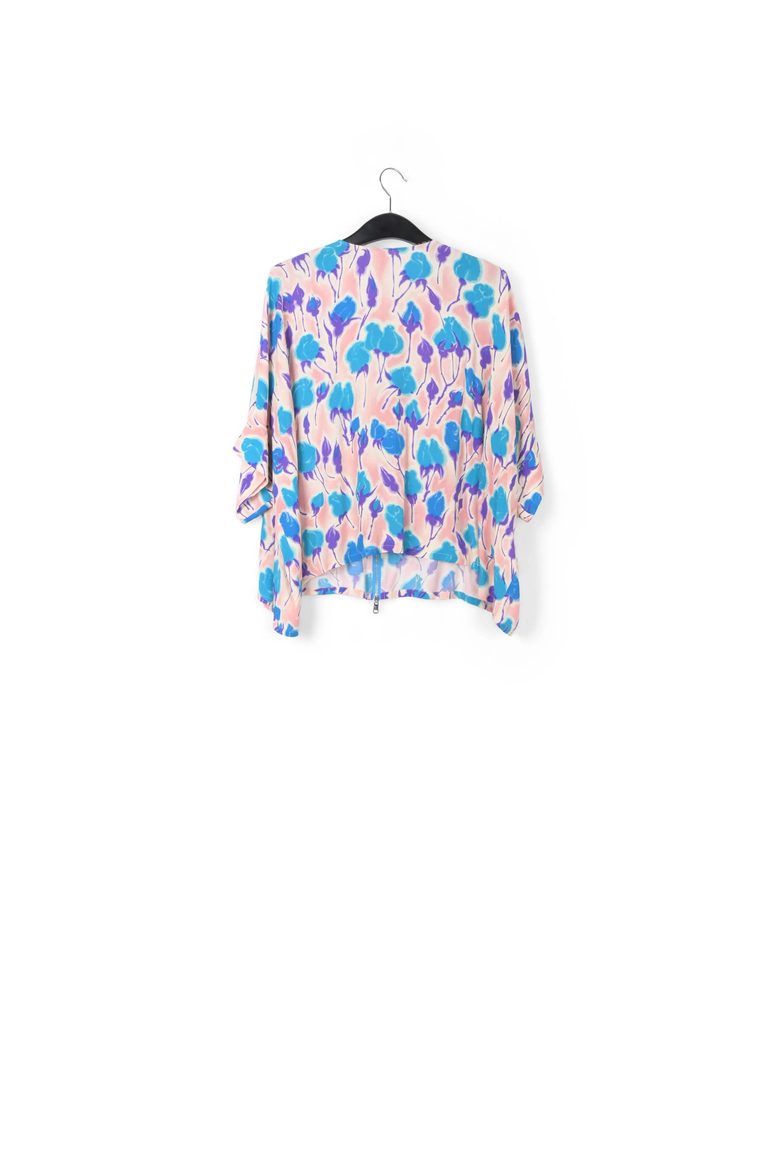 Light pink, blue and purple floral print oversized top