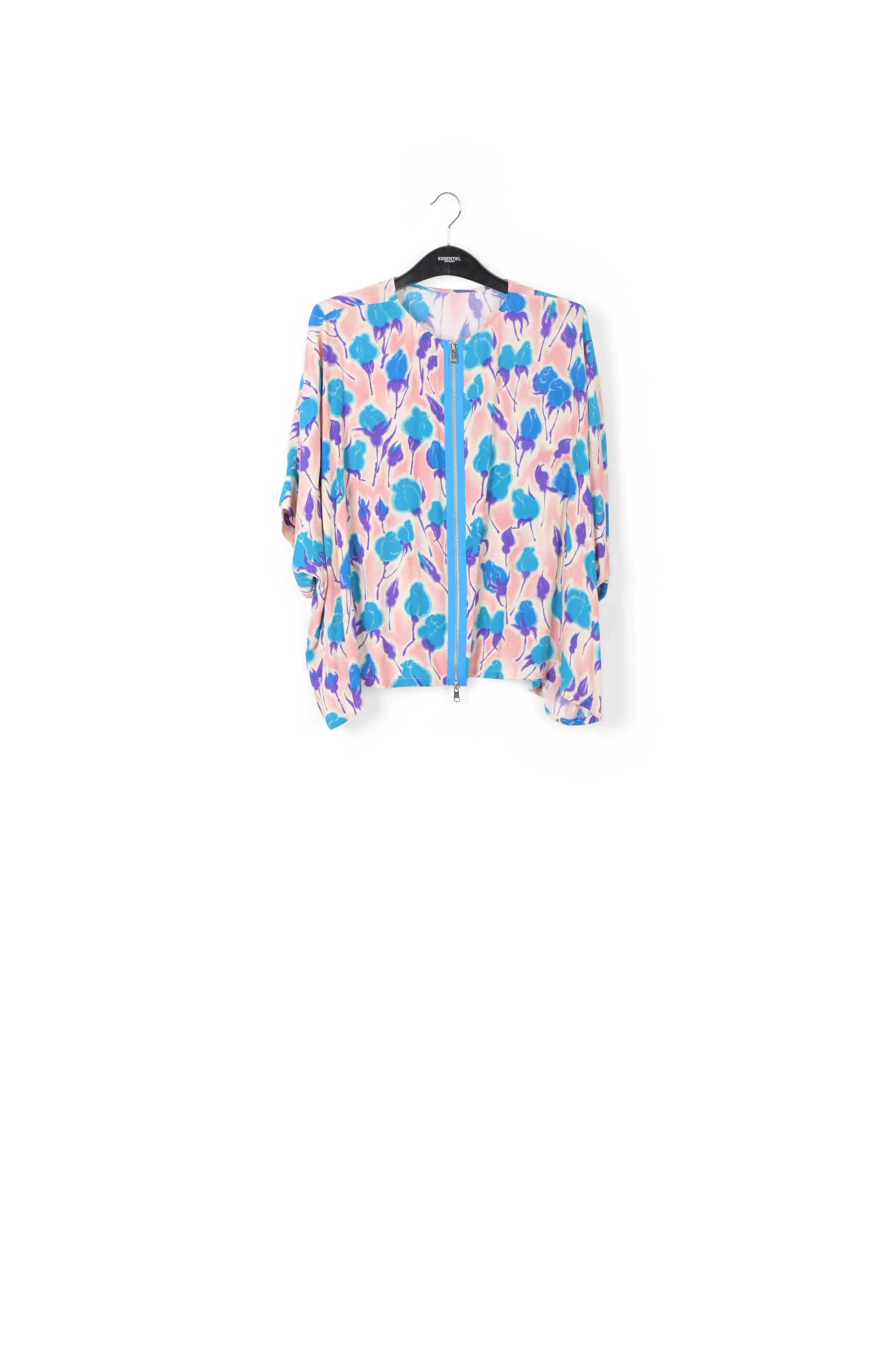 Light pink, blue and purple floral print oversized top
