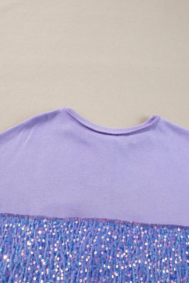 Lilac Sequin Henley Sweatshirt