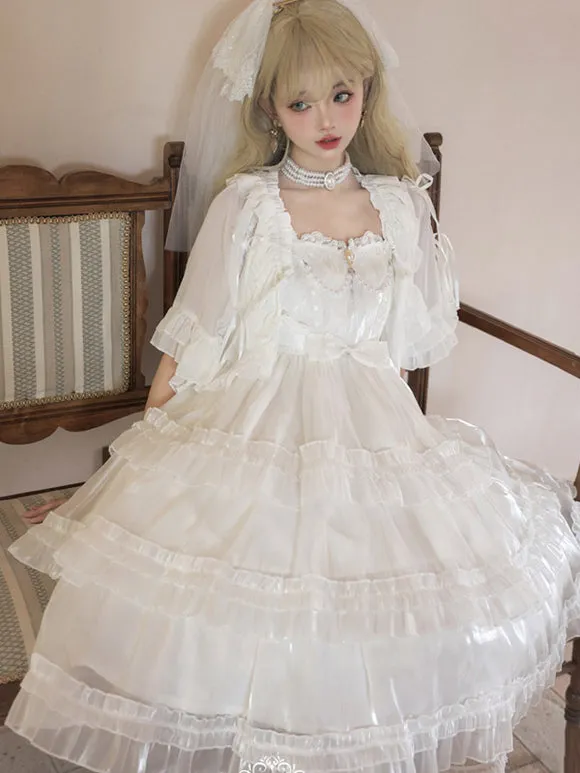 Lolita Dresses Tea Party Style Lolita Skirt Lace Sleeveless Polyester Sweet White