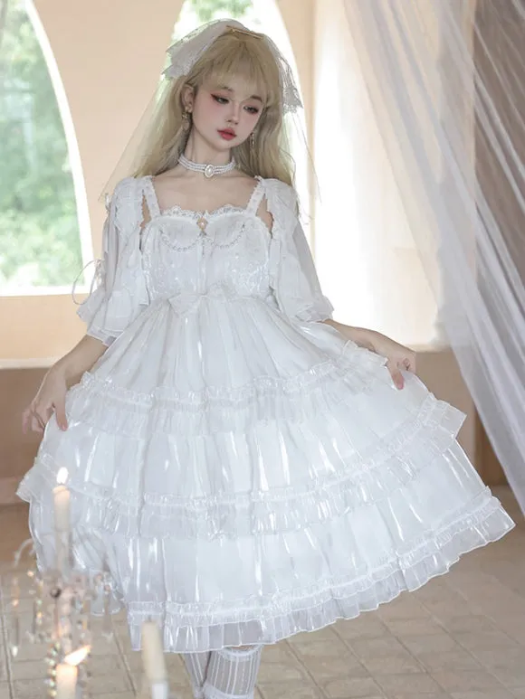 Lolita Dresses Tea Party Style Lolita Skirt Lace Sleeveless Polyester Sweet White