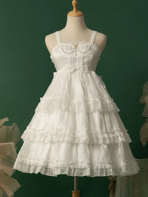 Lolita Dresses Tea Party Style Lolita Skirt Lace Sleeveless Polyester Sweet White