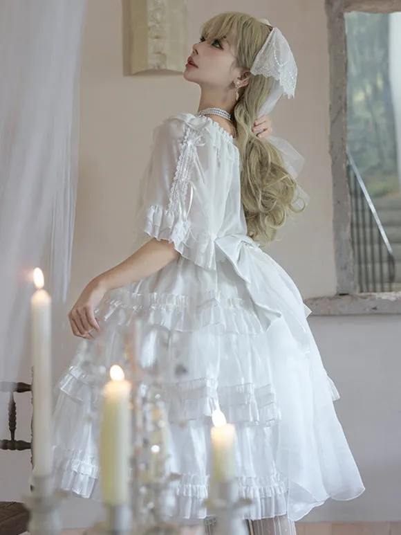 Lolita Dresses Tea Party Style Lolita Skirt Lace Sleeveless Polyester Sweet White