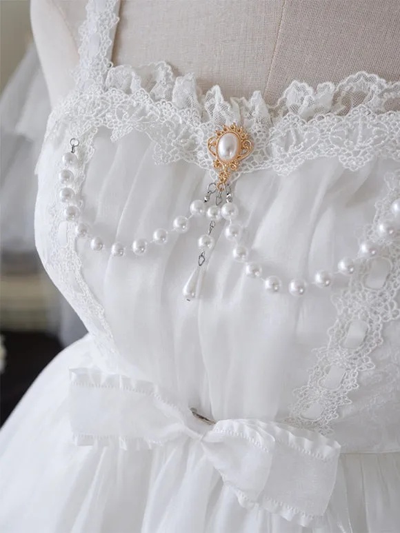 Lolita Dresses Tea Party Style Lolita Skirt Lace Sleeveless Polyester Sweet White