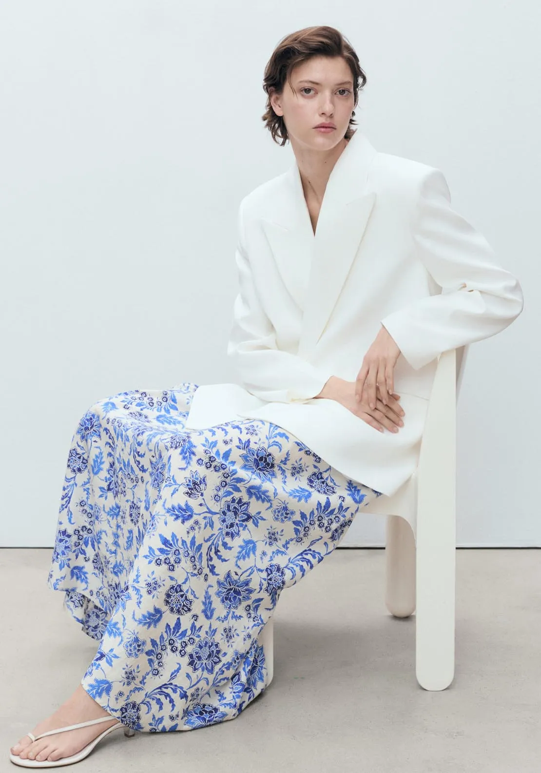 Long Floral Flared Skirt - Beige