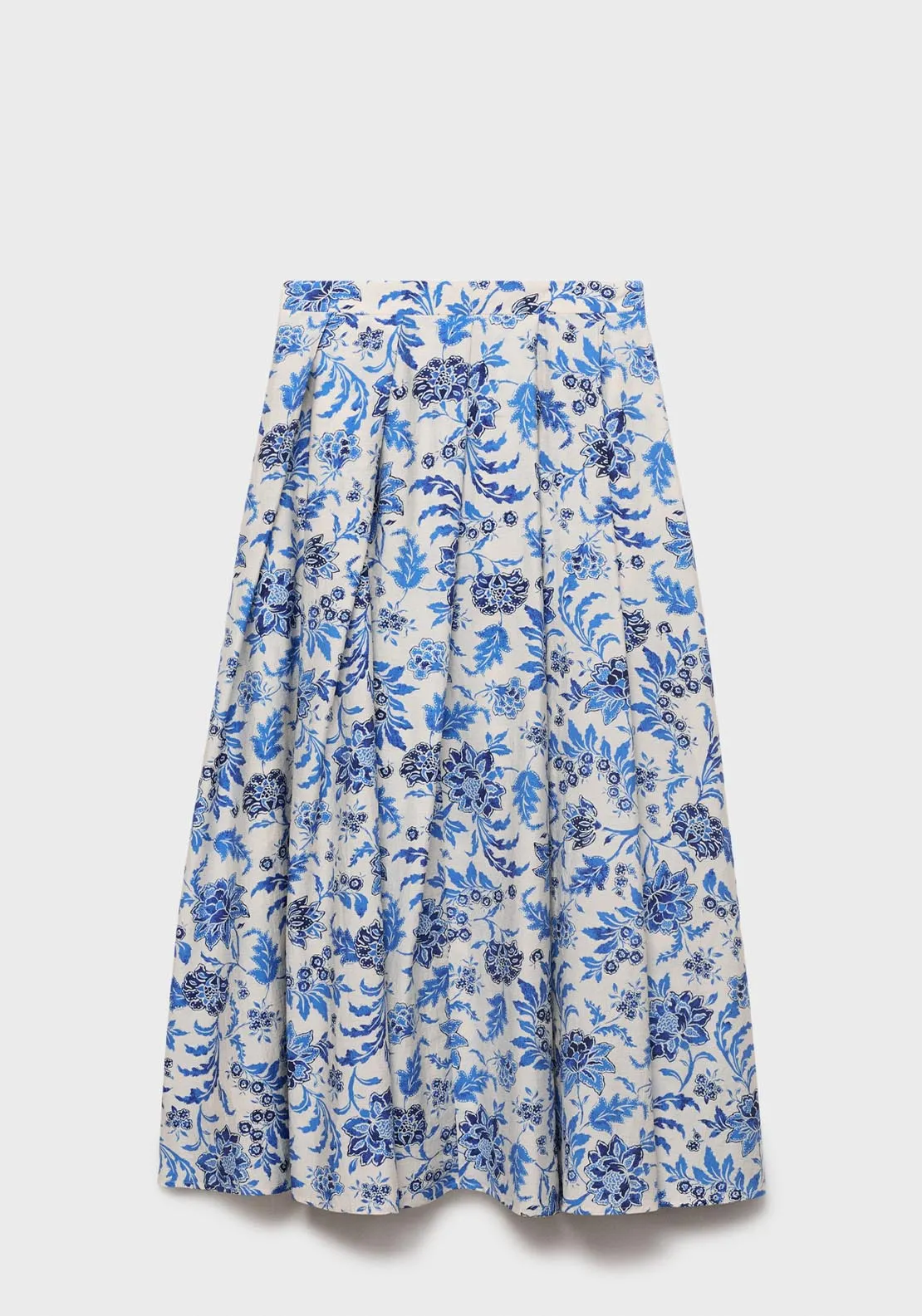 Long Floral Flared Skirt - Beige