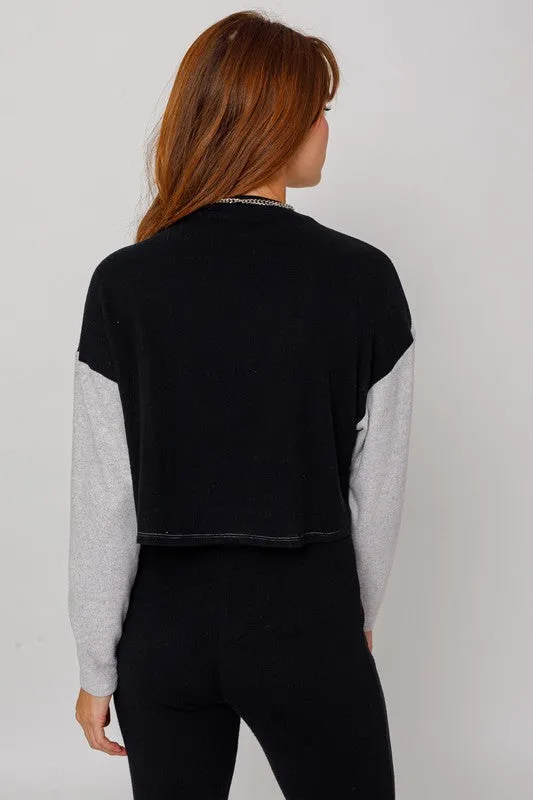 LONG SLEEVE CONTRAST TOP, Le Lis
