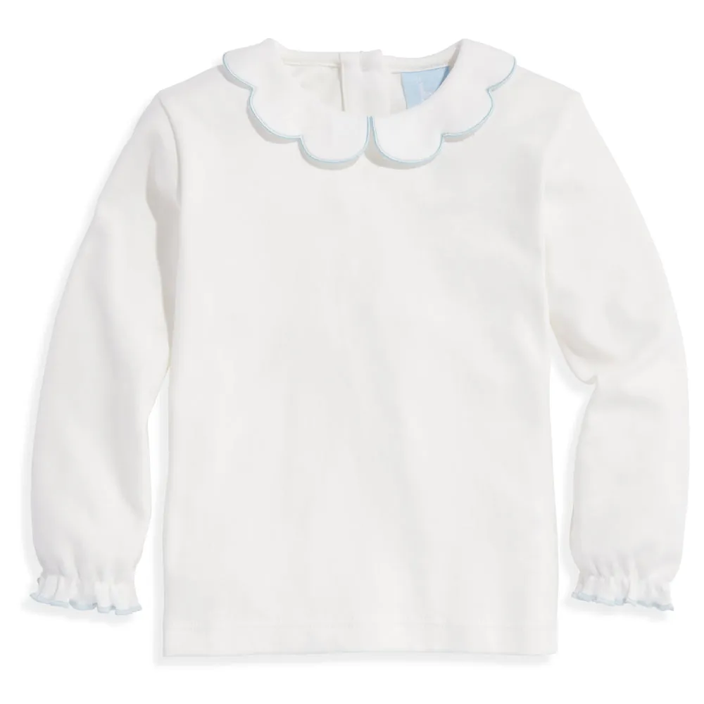Long Sleeve Pima Scallop Collar Tee -- Ice Blue