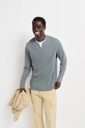 Long Sleeve Striped Henley T-Shirt - Blue