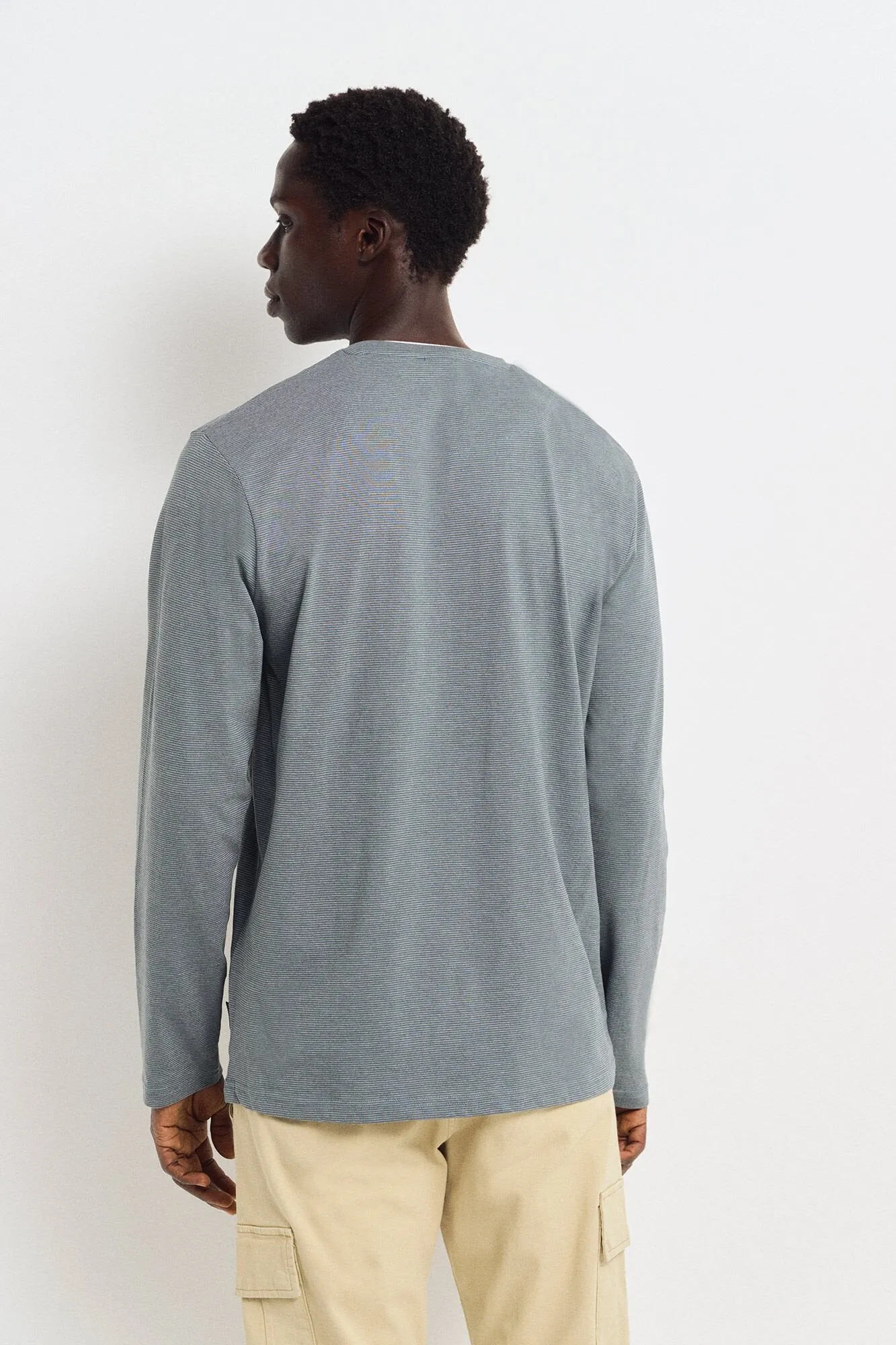 Long Sleeve Striped Henley T-Shirt - Blue
