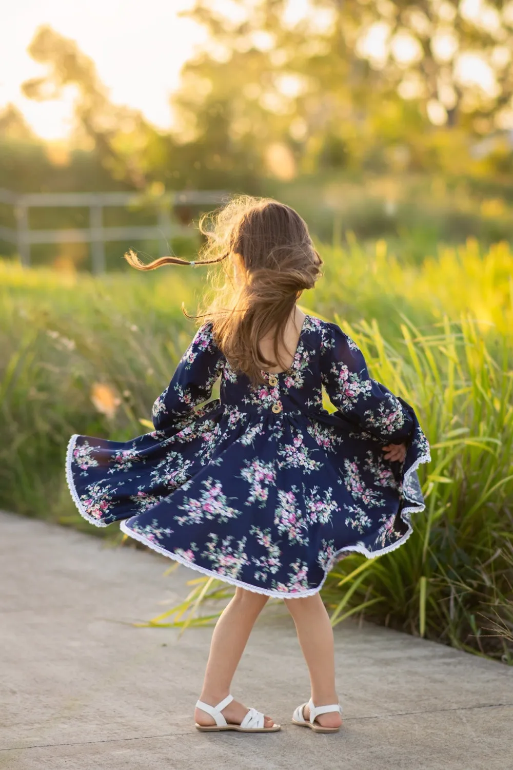 Long Sleeve Twirling Tea Party Dress - Blossom Lane