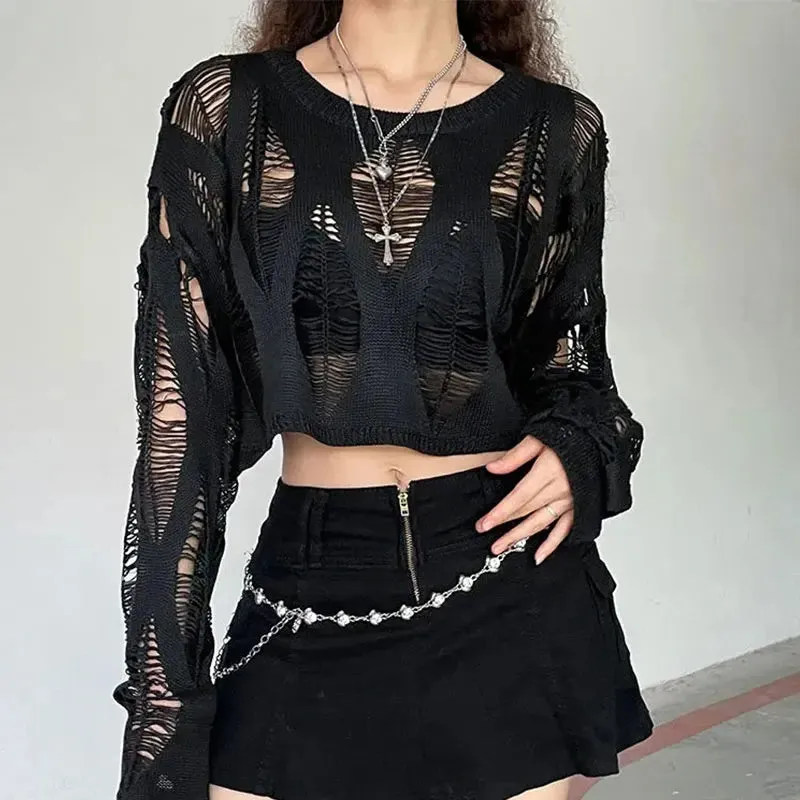Long Sleeved Ripped Gothic Top