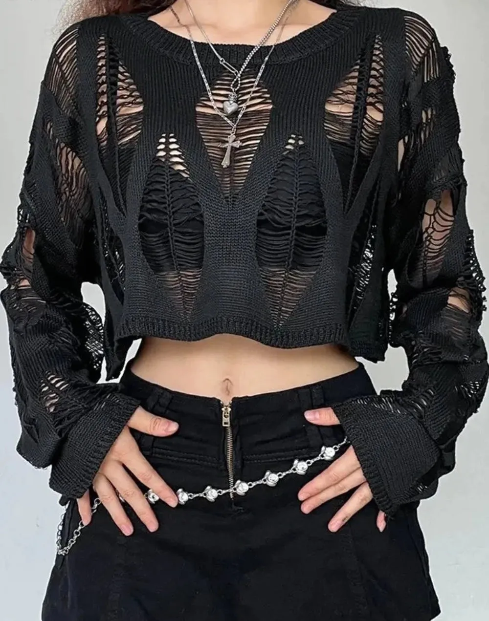 Long Sleeved Ripped Gothic Top