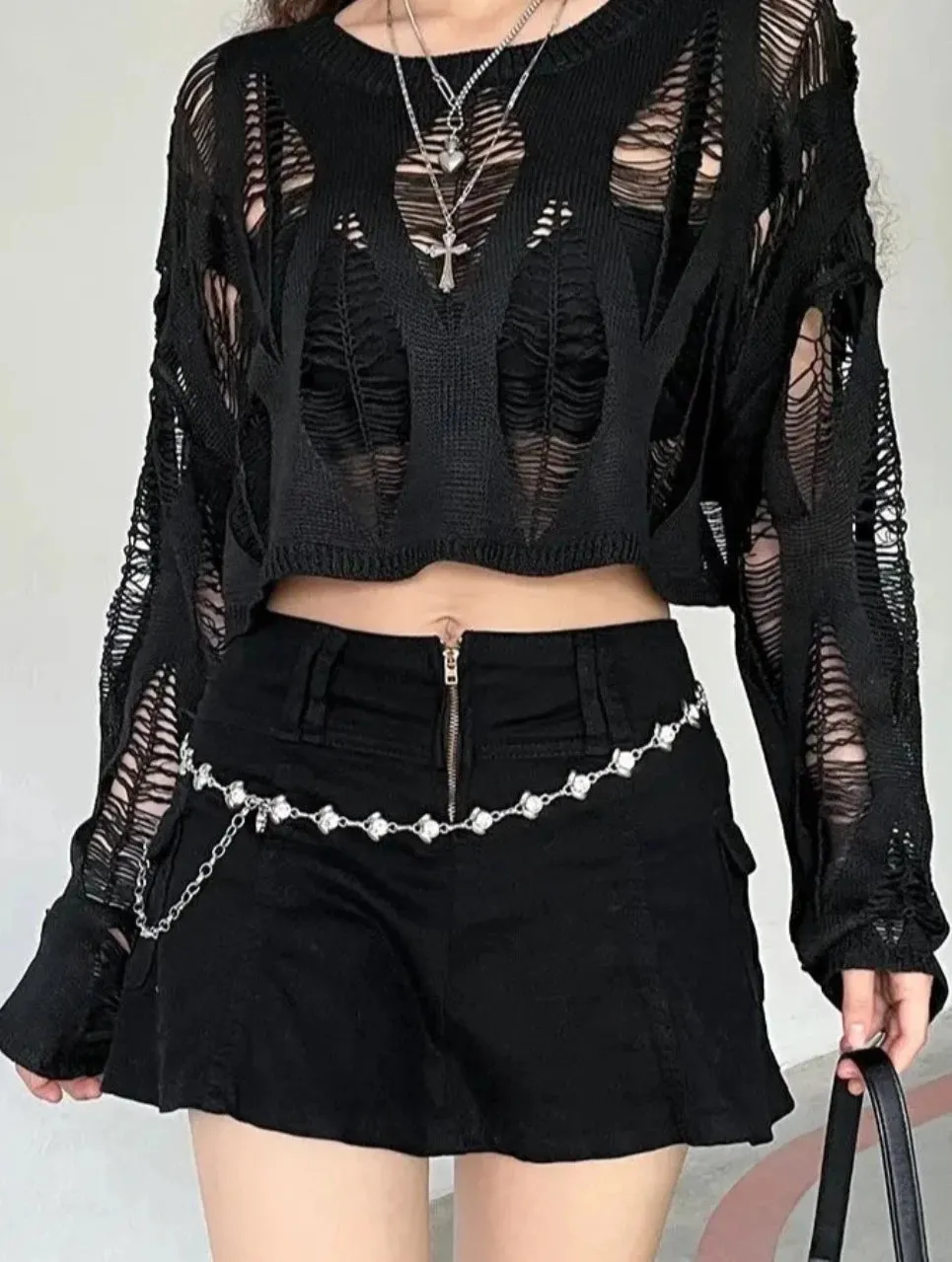 Long Sleeved Ripped Gothic Top