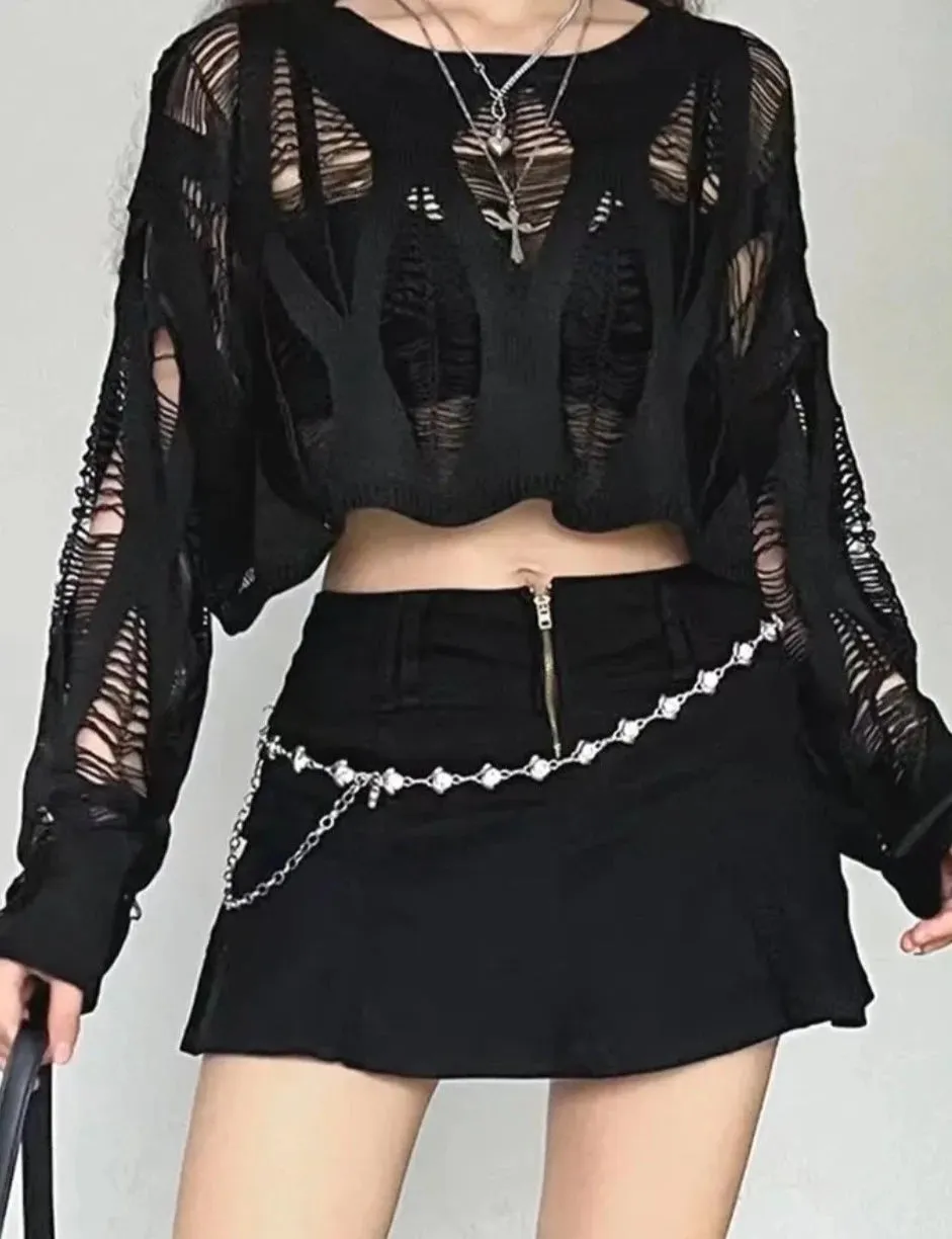 Long Sleeved Ripped Gothic Top