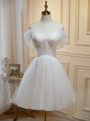 Lovely Off Shoulder Knee Length Prom Dress, Ivory Homecoming Dresses