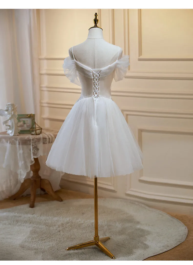 Lovely Off Shoulder Knee Length Prom Dress, Ivory Homecoming Dresses