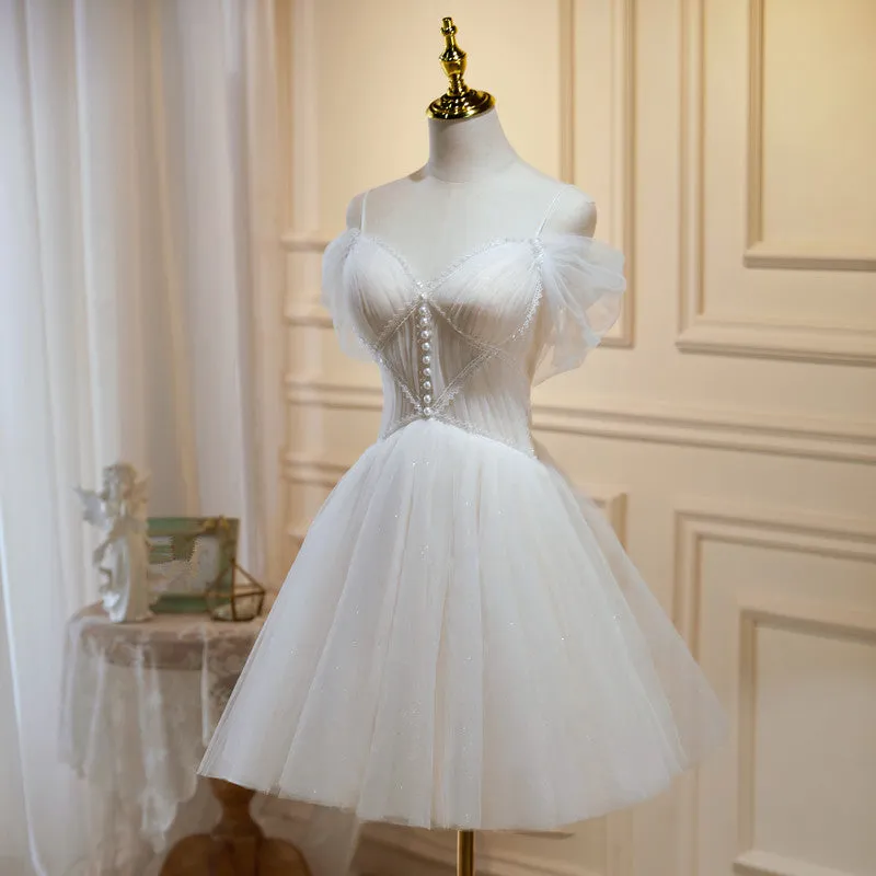 Lovely Off Shoulder Knee Length Prom Dress, Ivory Homecoming Dresses