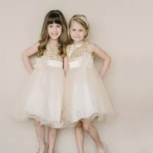 Loverly Custom Made Knee-length Tulle Sequin Flower Girl Dresses With Belt,FGY0155