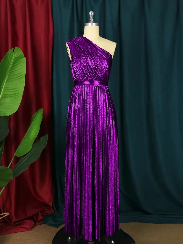 Luxury Maxi Long Metallic Pleated Dress
