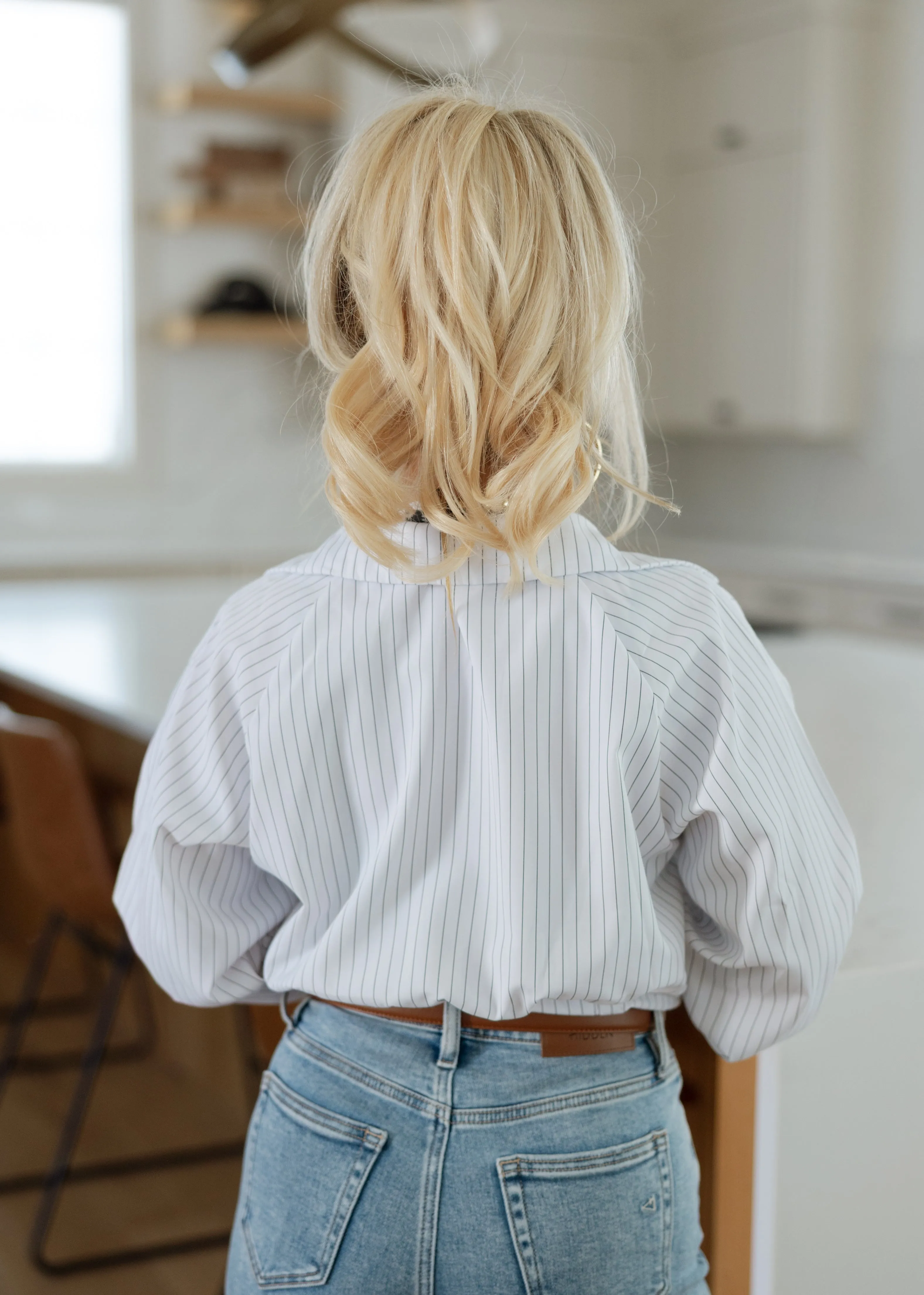 Matthew Black & White Striped Button Top