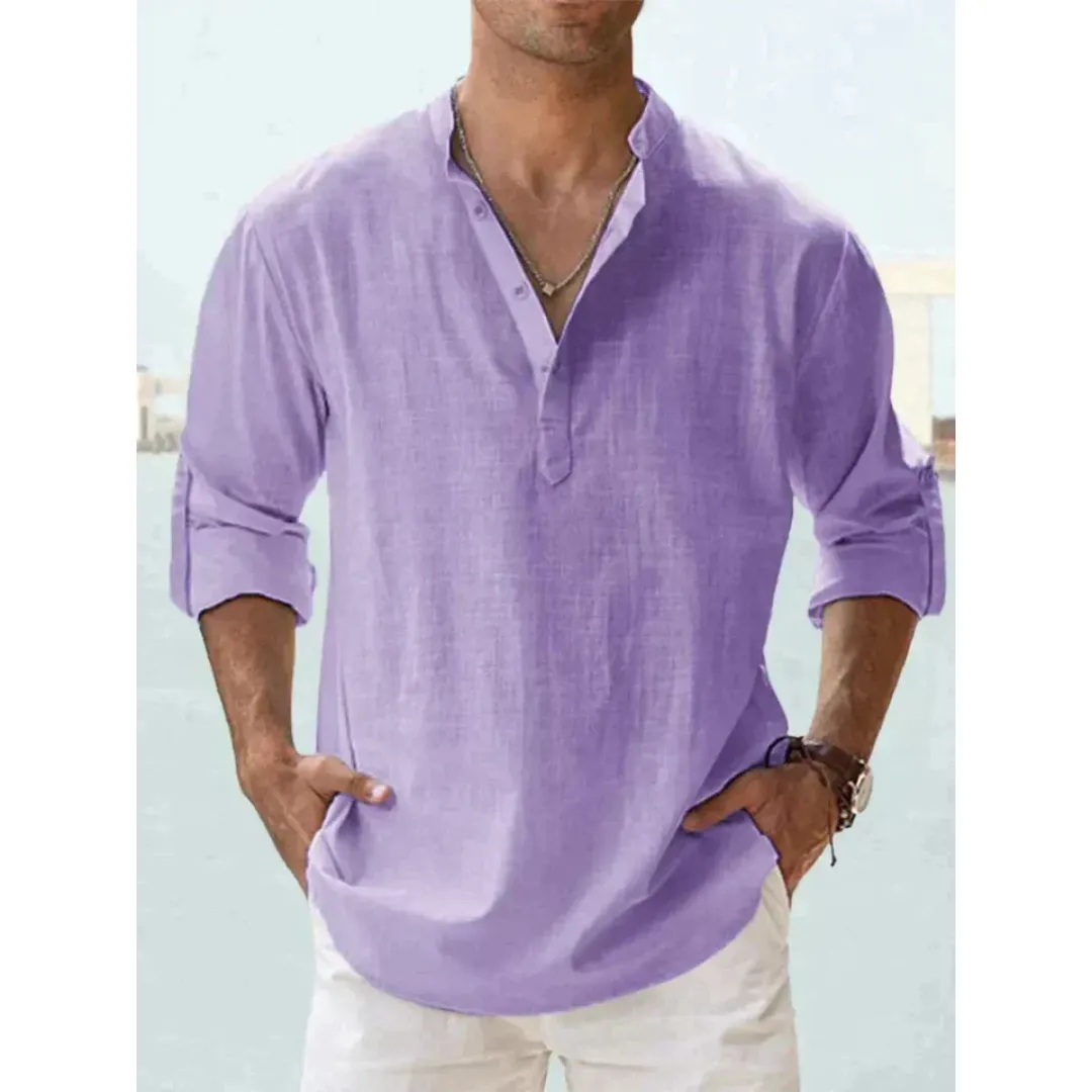 Men's Casual Summer Henley Shirt | Long Sleeve