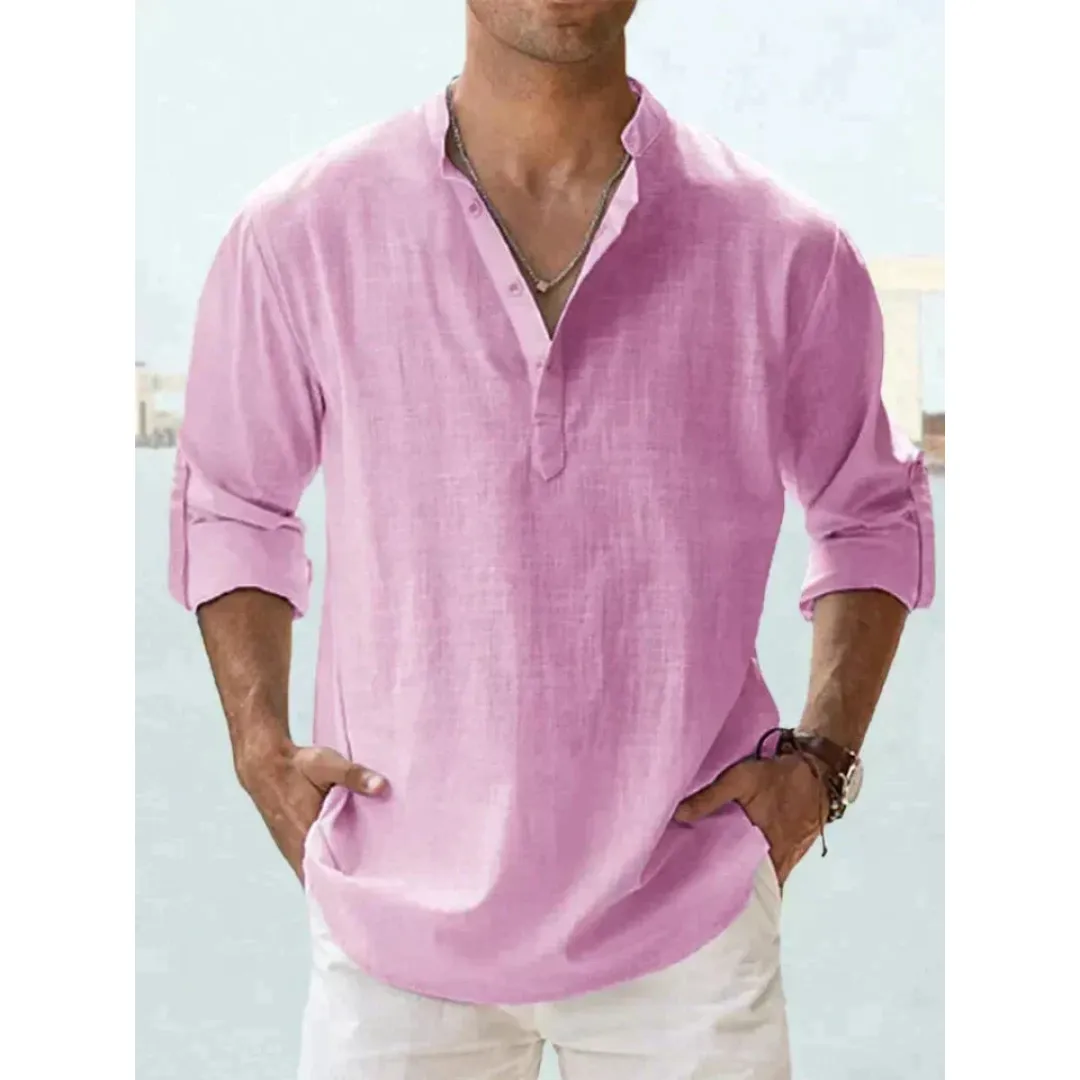 Men's Casual Summer Henley Shirt | Long Sleeve