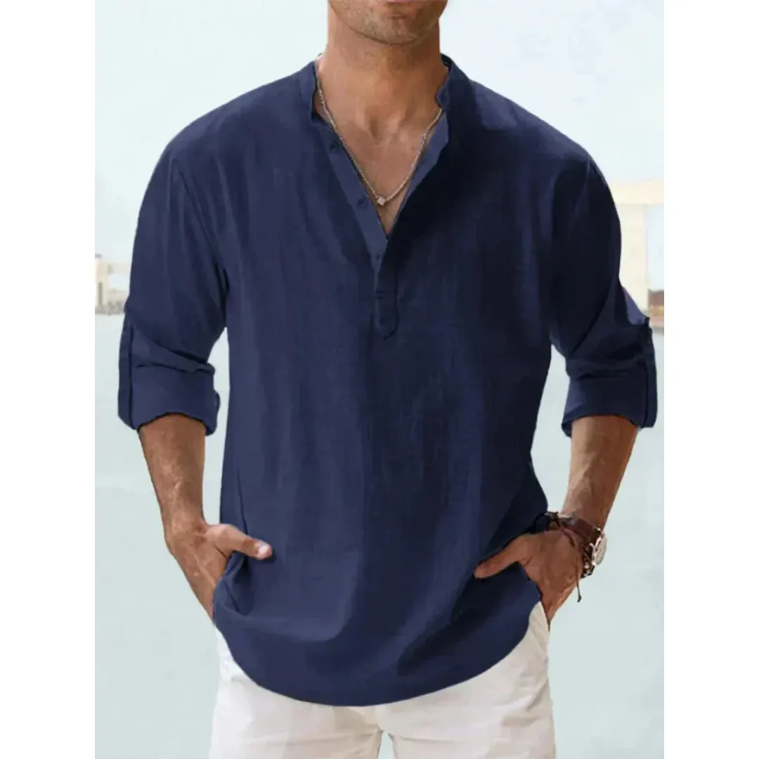 Men's Casual Summer Henley Shirt | Long Sleeve