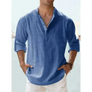 Men's Casual Summer Henley Shirt | Long Sleeve