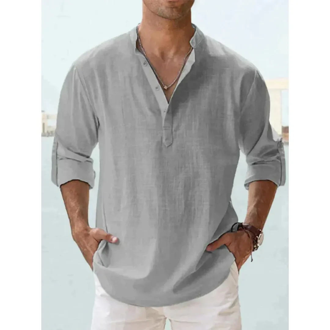 Men's Casual Summer Henley Shirt | Long Sleeve
