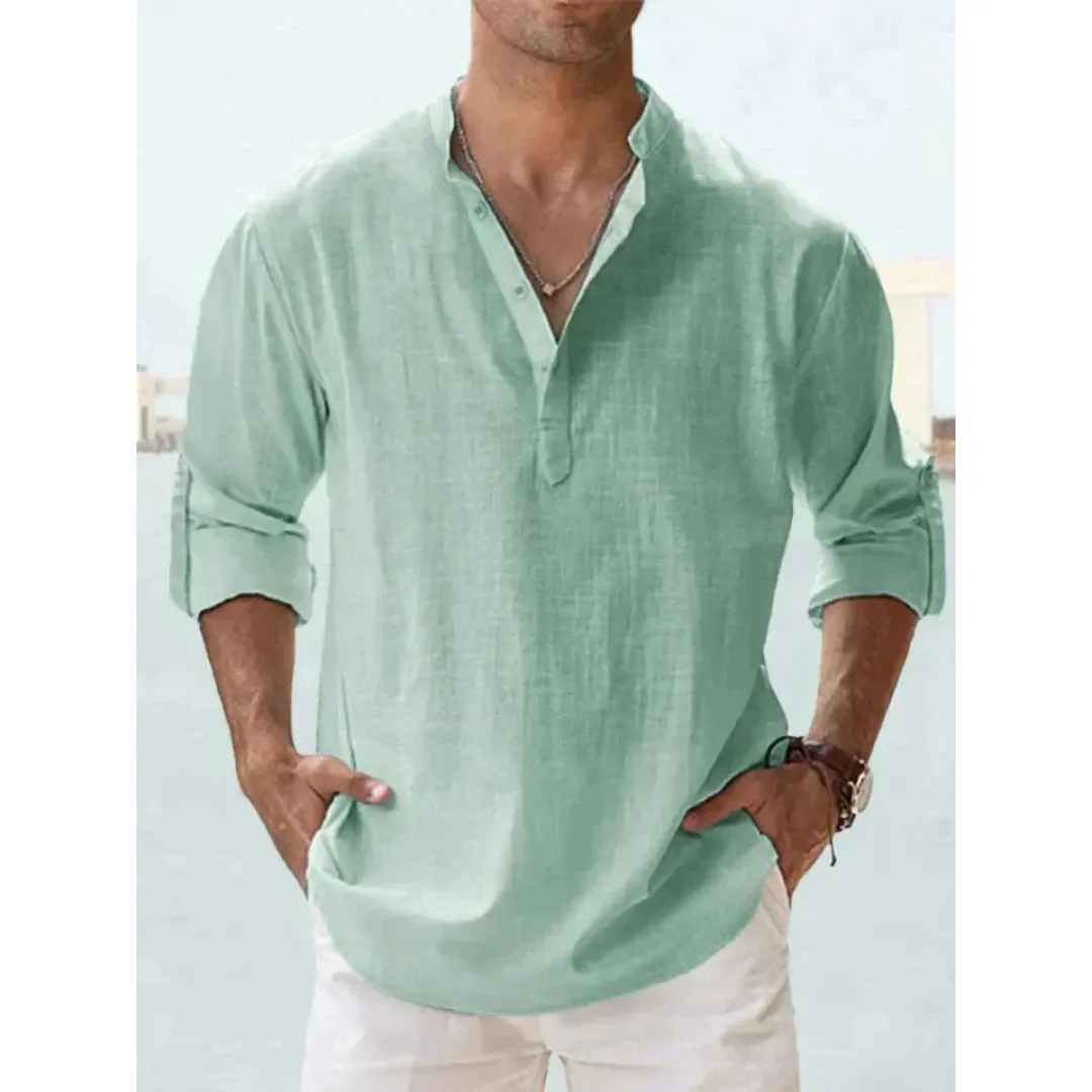 Men's Casual Summer Henley Shirt | Long Sleeve