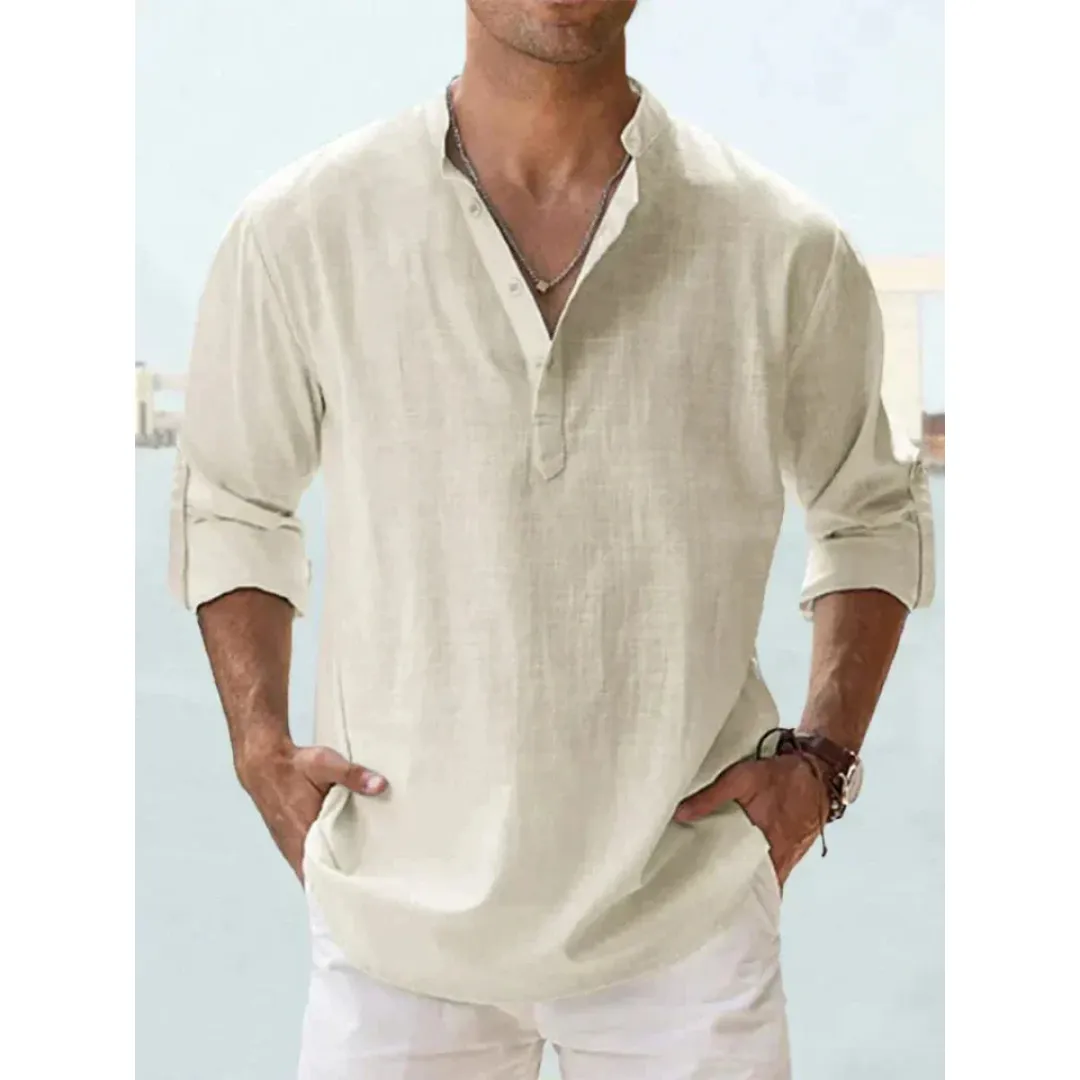 Men's Casual Summer Henley Shirt | Long Sleeve