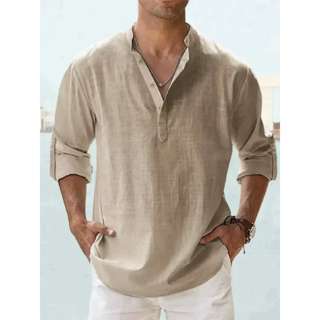 Men's Casual Summer Henley Shirt | Long Sleeve