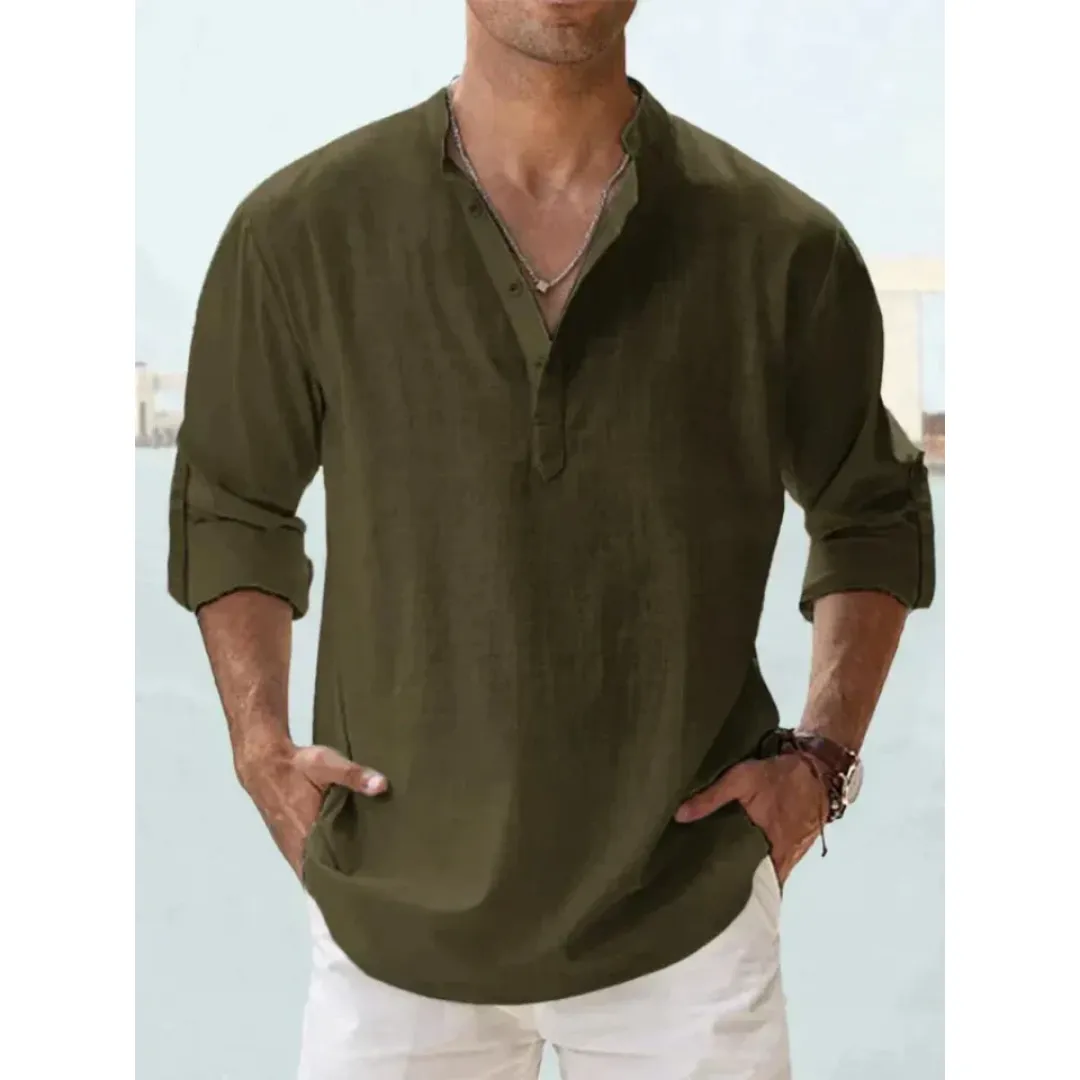 Men's Casual Summer Henley Shirt | Long Sleeve