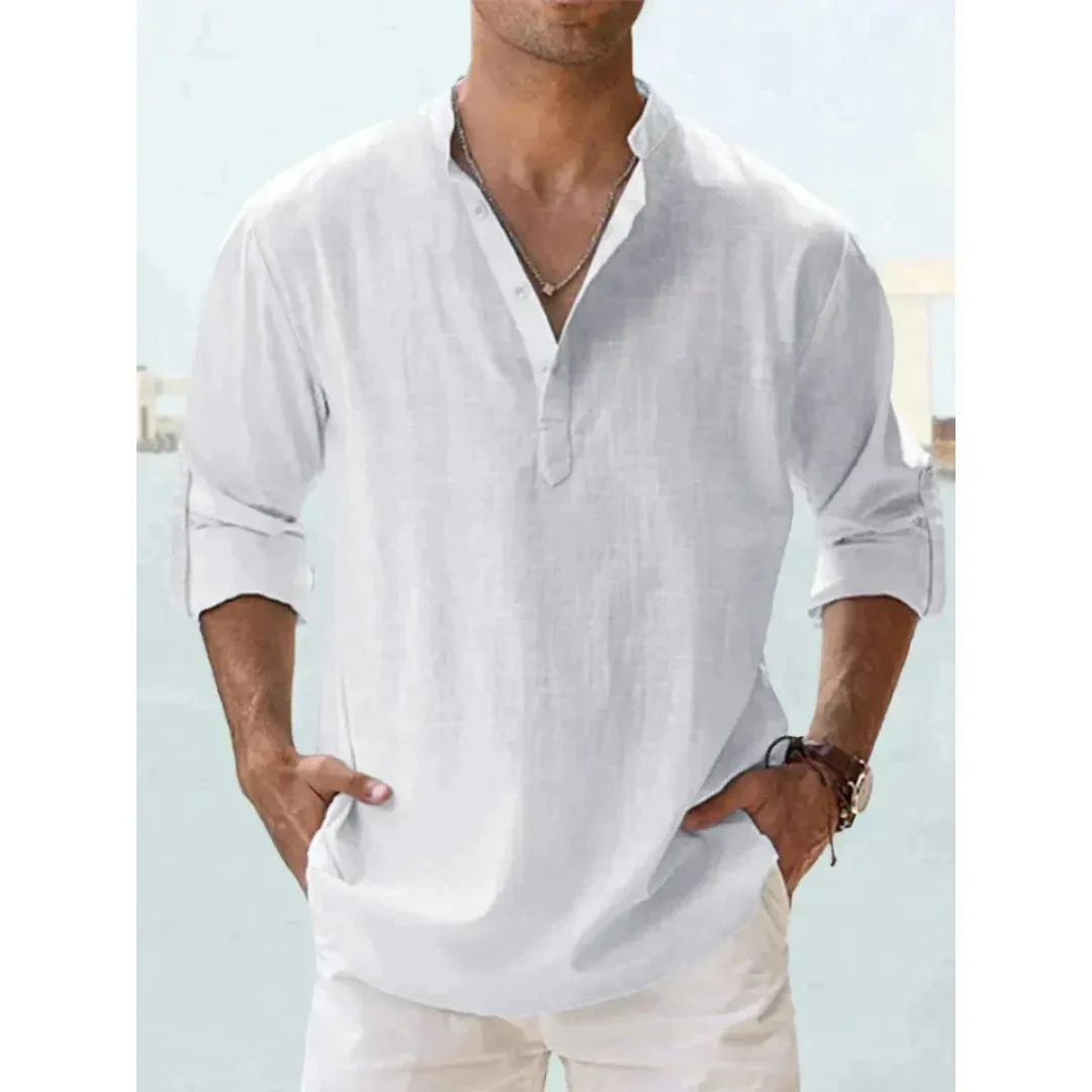 Men's Casual Summer Henley Shirt | Long Sleeve