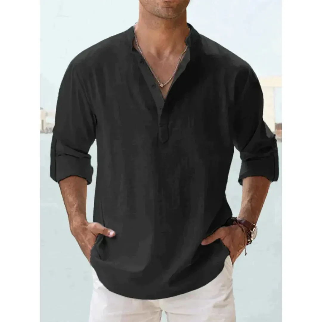Men's Casual Summer Henley Shirt | Long Sleeve