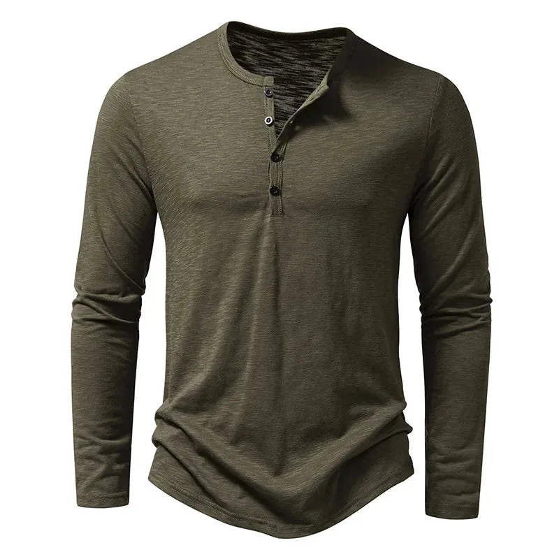 Men’s Henley Shirt – Long Sleeve – Textured Knit – Casual Fit – Everyday Essential