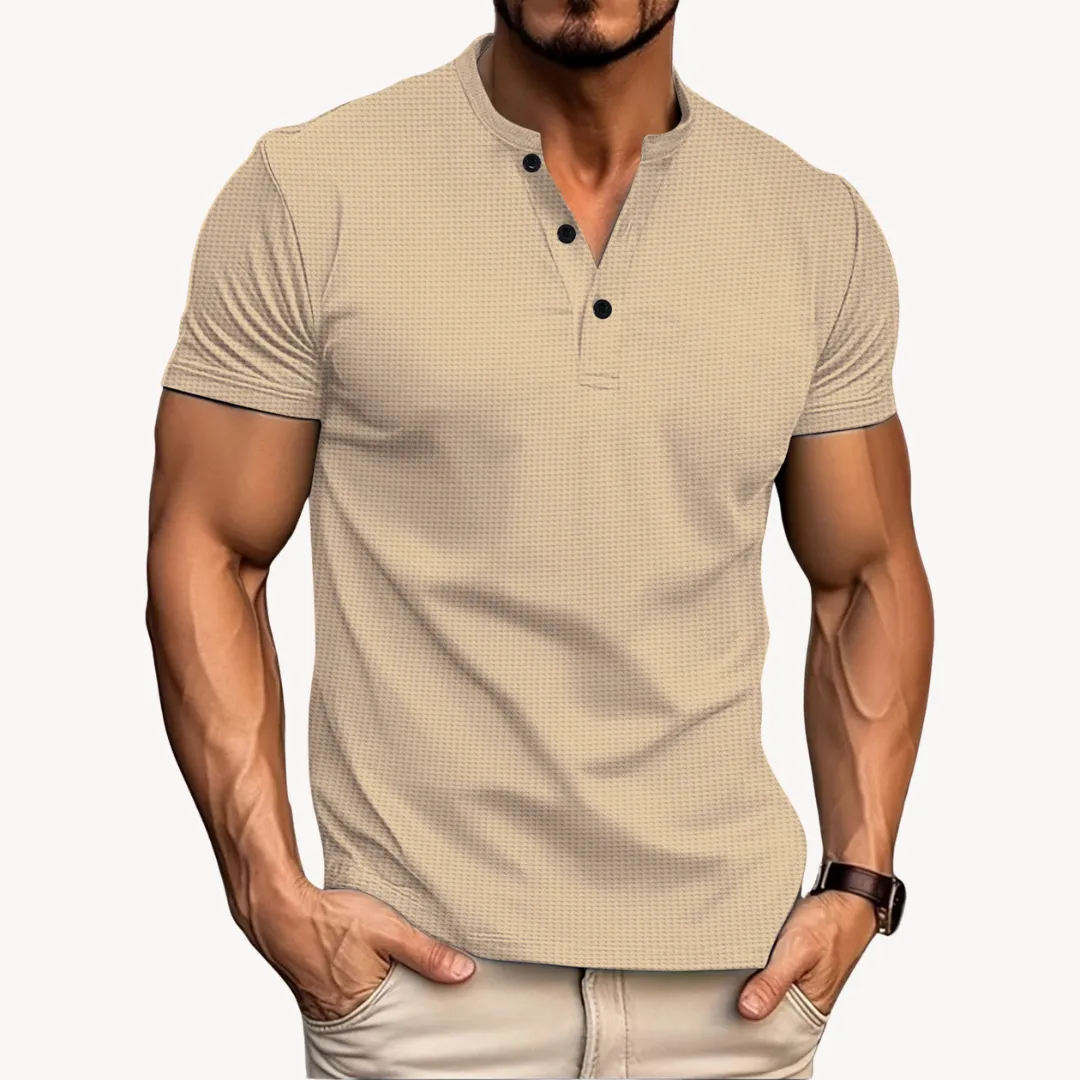 Men’s Henley Shirt – Short Sleeve – Slim Fit – Soft Stretch – Casual Essential