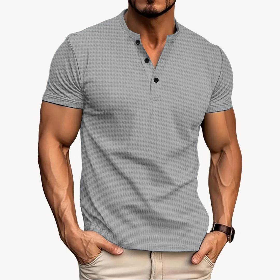 Men’s Henley Shirt – Short Sleeve – Slim Fit – Soft Stretch – Casual Essential