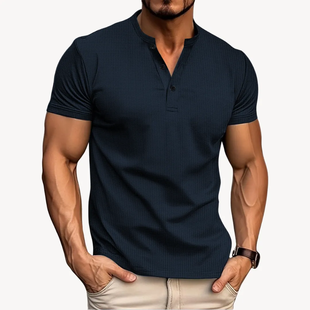 Men’s Henley Shirt – Short Sleeve – Slim Fit – Soft Stretch – Casual Essential