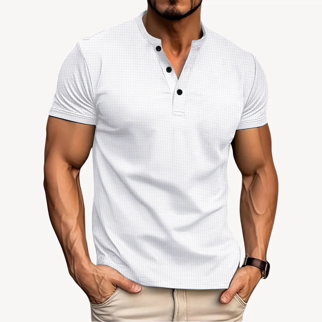 Men’s Henley Shirt – Short Sleeve – Slim Fit – Soft Stretch – Casual Essential